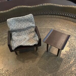 Vtg 1958 Mattel Wood MCM Doll Furniture Wood Chair W/ Cushion Side Table Lot